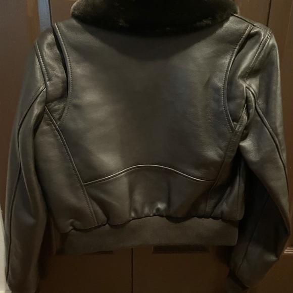Maje dark brown leather aviator jacket - Picture 10 of 15